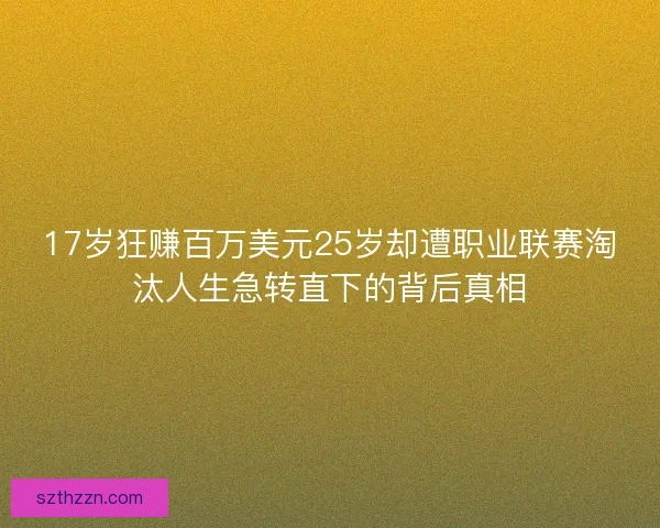 17岁狂赚百万美元25岁却遭职业联赛淘汰人生急转直下的背后真相