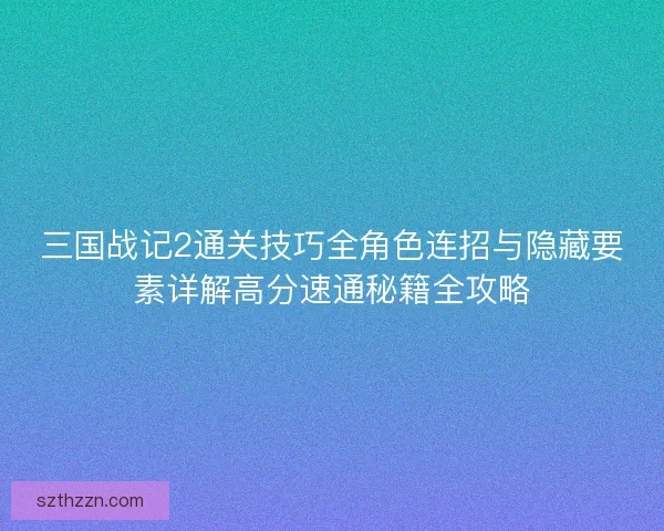 三国战记2通关技巧全角色连招与隐藏要素详解高分速通秘籍全攻略